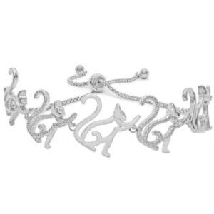 Kitty Cat Adjustable Bolo Platinum Bracelet w/Diamond Accents (BEAUTIFUL!)